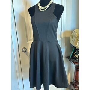 Poof Couture Black Halter Skater Dress Small Y2K Textured LBD